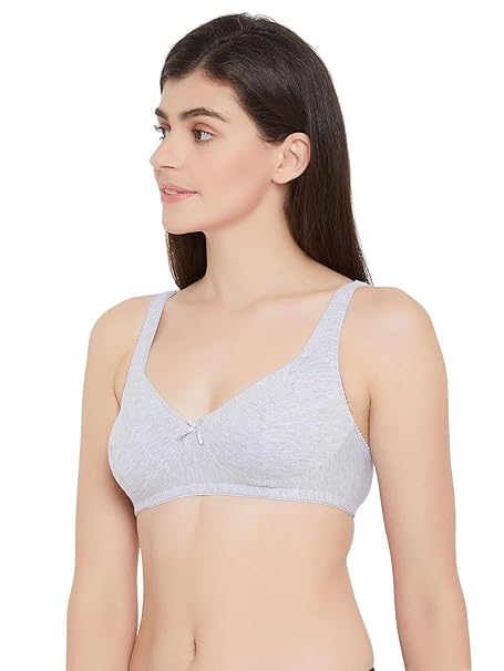 Women’s Light Grey Cotton-Spandex Wire-Free Everyday Bra – Clovia Non-Padded Fit